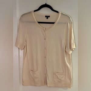 Talbots Silk Short Sleeve Button Down Cardigan in Cream
